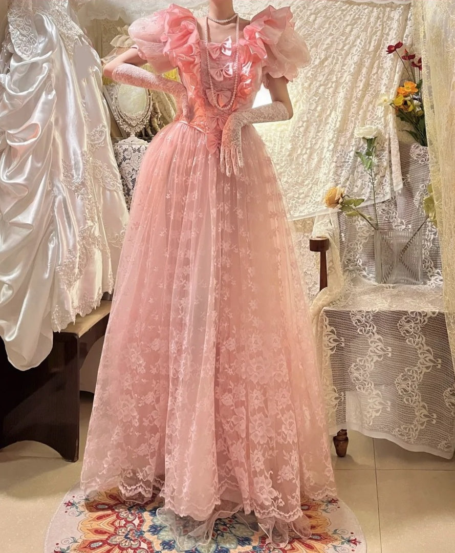 Beauty Prom Dress A Line Pink Square Neck Gala Dress Evening Dress 18th Birthday Gown      D5359