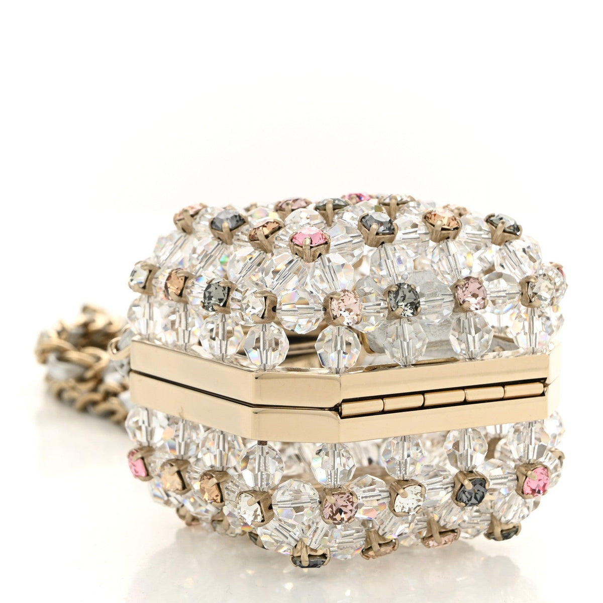 Metal Bead Crystal Minaudiere CC Mini Evening Bag Gold Multicolor