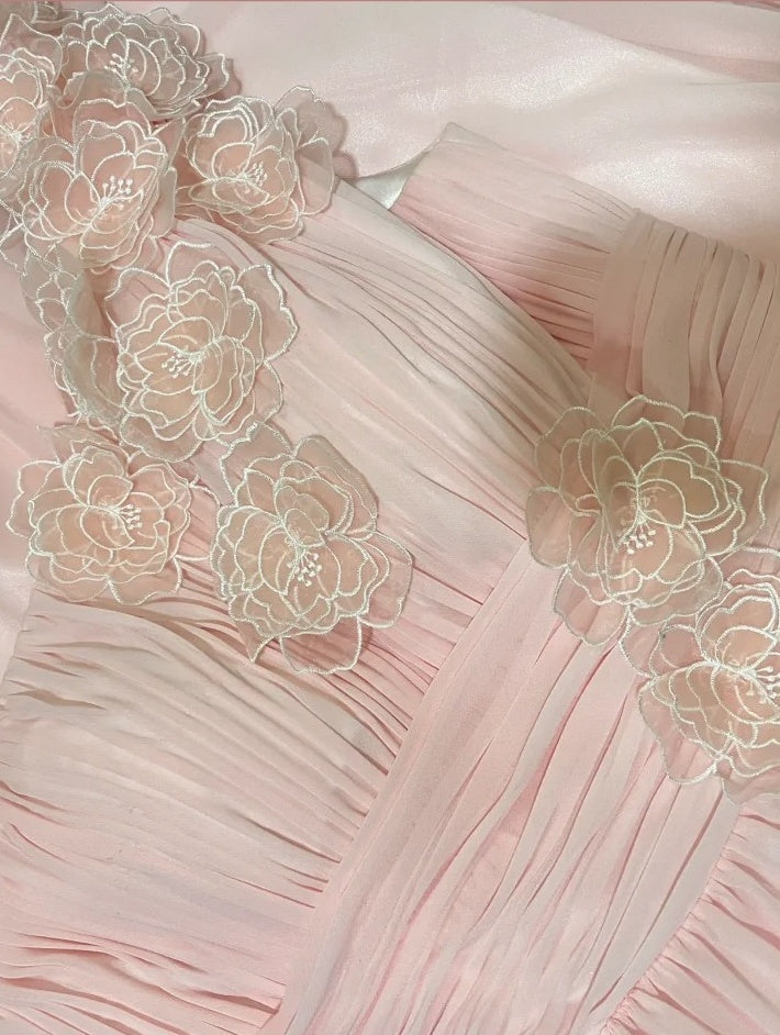 Elegant Prom Dress Pink Chiffon One Shoulder Pleated Gala Dress Evening Dress 18th Birthday Gown      D5361