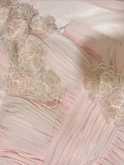 Elegant Prom Dress Pink Chiffon One Shoulder Pleated Gala Dress Evening Dress 18th Birthday Gown      D5361