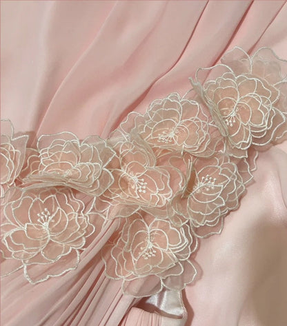 Elegant Prom Dress Pink Chiffon One Shoulder Pleated Gala Dress Evening Dress 18th Birthday Gown      D5361