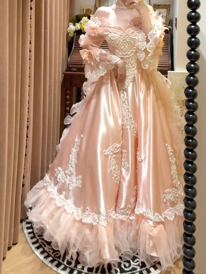 Vintage 90s Prom Dress Light Pink Off Shoulder Pleated Gala Dress Evening Dress 18th Birthday Gown      D5362