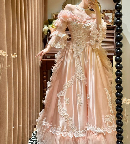 Vintage 90s Prom Dress Light Pink Off Shoulder Pleated Gala Dress Evening Dress 18th Birthday Gown      D5362