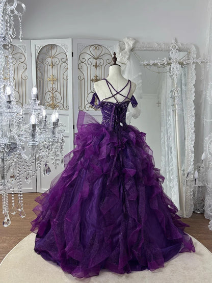 Gorgeous Prom Dress Dark Purple Sweetheart Pleated Gala Dress Evening Dress 18th Birthday Gown      D5367