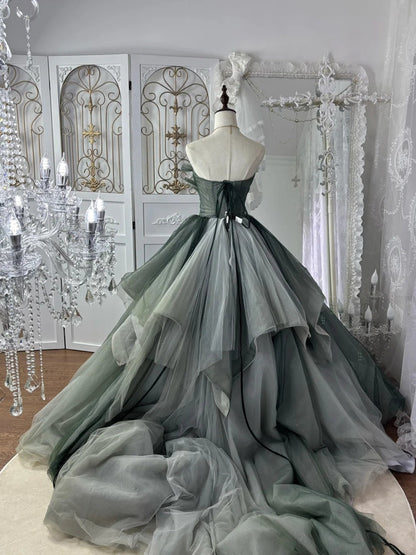Charming Ball Gown Strapless Pleated Tulle Evening Dress Sweet 16th Dress Birthday Prom Gown       D5370