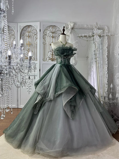 Charming Ball Gown Strapless Pleated Tulle Evening Dress Sweet 16th Dress Birthday Prom Gown       D5370