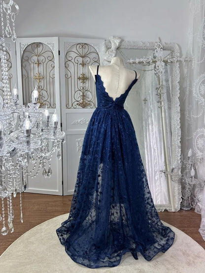 Beauty Prom Dress Dark Blue Spaghetti Straps Pleated Gala Dress Evening Dress 18th Birthday Gown      D5371