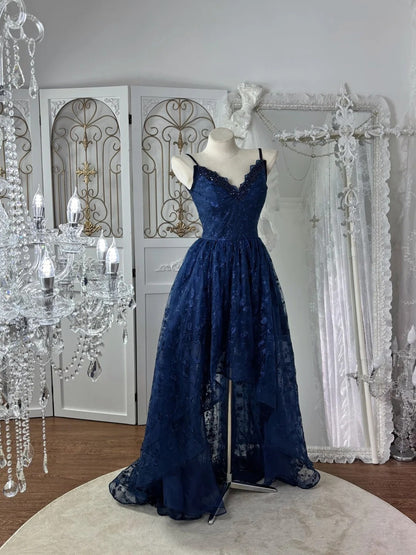 Beauty Prom Dress Dark Blue Spaghetti Straps Pleated Gala Dress Evening Dress 18th Birthday Gown      D5371