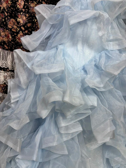Beauty Prom Dress Light Blue Strapless Pleated Gala Dress Evening Dress 18th Birthday Gown      D5380