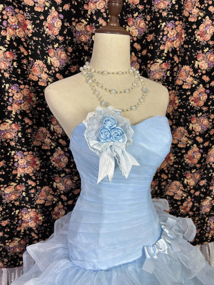 Beauty Prom Dress Light Blue Strapless Pleated Gala Dress Evening Dress 18th Birthday Gown      D5380