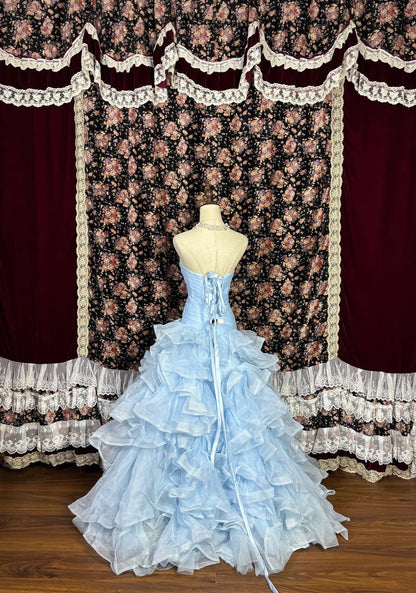Beauty Prom Dress Light Blue Strapless Pleated Gala Dress Evening Dress 18th Birthday Gown      D5380