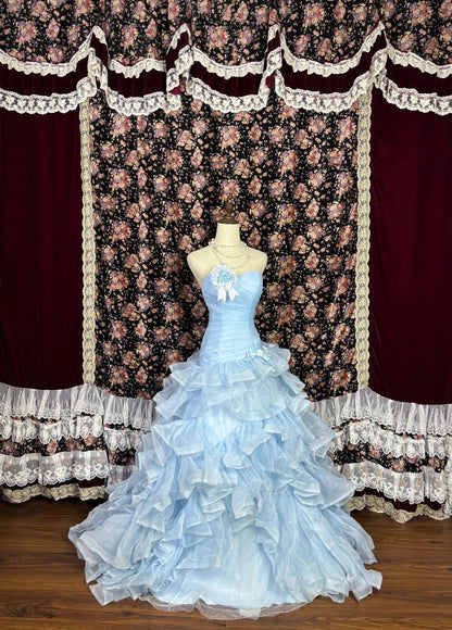 Beauty Prom Dress Light Blue Strapless Pleated Gala Dress Evening Dress 18th Birthday Gown      D5380