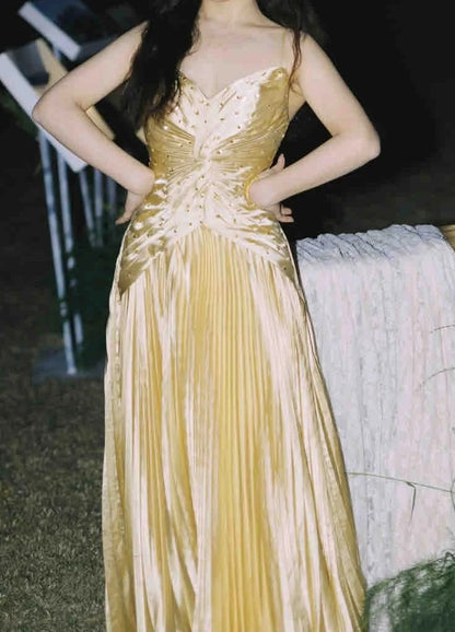 Elegant Prom Dress Spaghetti Straps Beading Pleated Gala Dress Evening Dress 18th Graduation Gown      D5382
