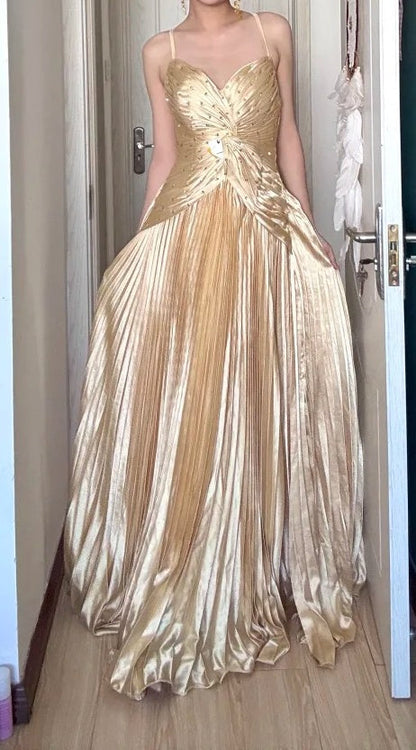 Elegant Prom Dress Spaghetti Straps Beading Pleated Gala Dress Evening Dress 18th Graduation Gown      D5382