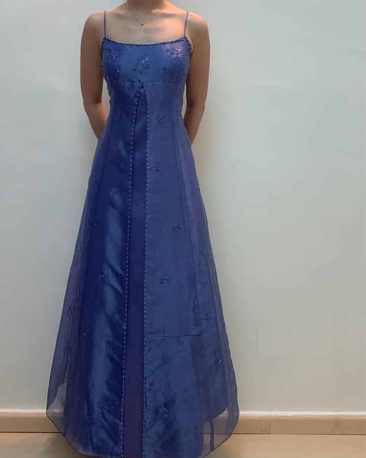 Elegant Straps A-Line Beading Satin Long Prom Dress Vintage Party Dress, D672