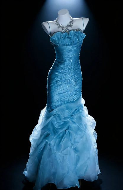 Beauty Prom Dress Strapless Pleated Mermaid Gala Dress Evening Dress 18th Graduation Gown      D5391