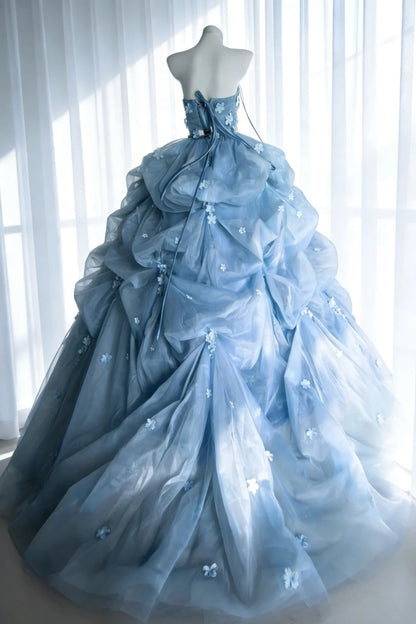 Charming Ball Gown Strapless Floral Pleated Evening Dress Sweet 16th Dress Birthday Prom Gown       D5392