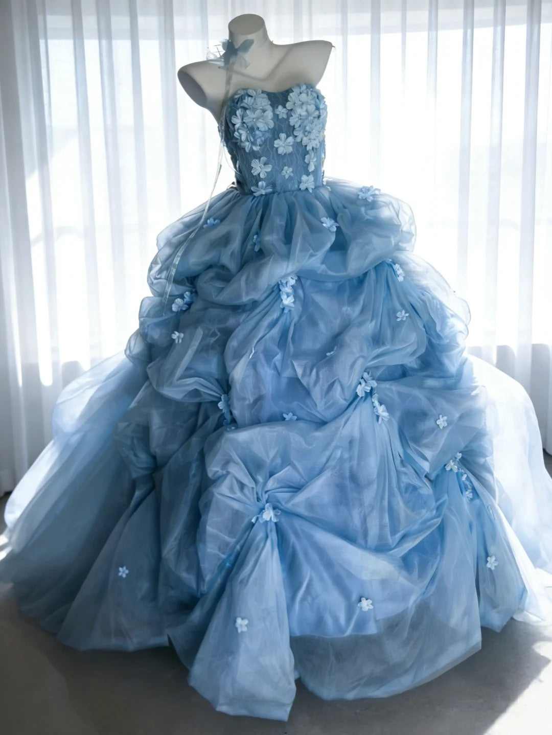 Charming Ball Gown Strapless Floral Pleated Evening Dress Sweet 16th Dress Birthday Prom Gown       D5392