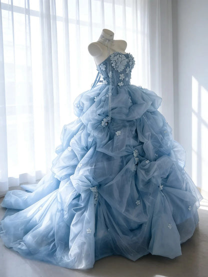 Charming Ball Gown Strapless Floral Pleated Evening Dress Sweet 16th Dress Birthday Prom Gown       D5392