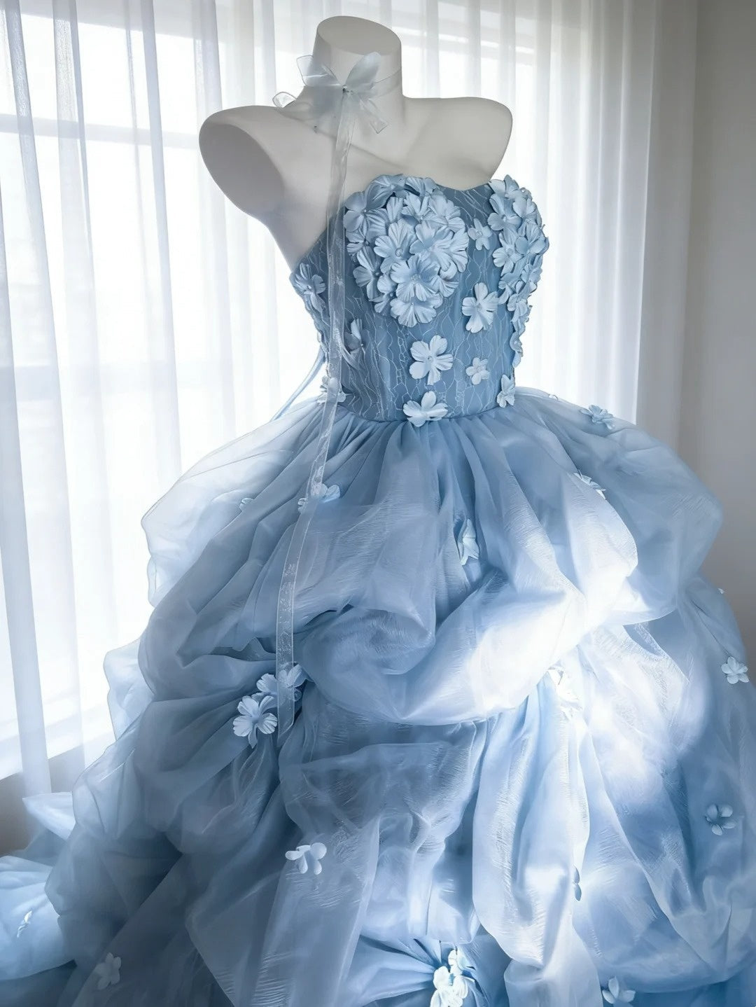 Charming Ball Gown Strapless Floral Pleated Evening Dress Sweet 16th Dress Birthday Prom Gown       D5392