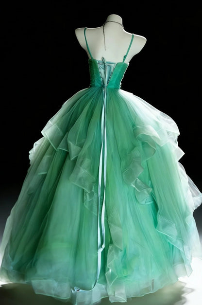 New Arrival Ball Gown Spaghetti Straps Pleated Tulle Evening Dress Quniceanera Dress Birthday Prom Gown       D5395