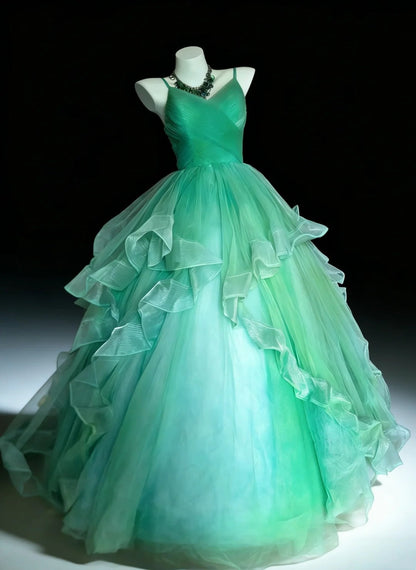 New Arrival Ball Gown Spaghetti Straps Pleated Tulle Evening Dress Quniceanera Dress Birthday Prom Gown       D5395