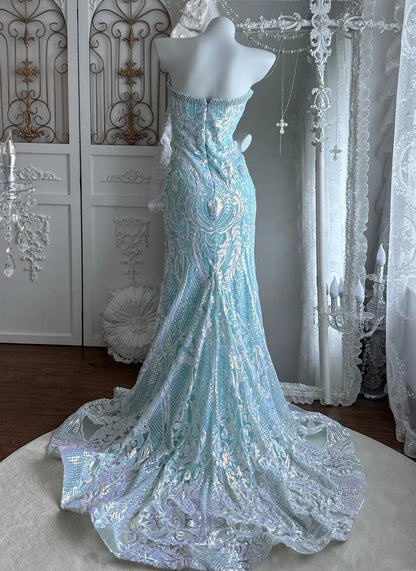 Elegant Prom Dress Sweetheart Pearl Mermaid Gala Dress Evening Dress 18th Graduation Gown      D5398