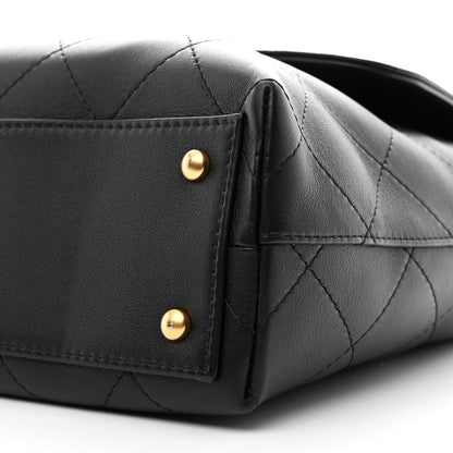 Calfskin Stitched Maxi Flap Top Handle Black