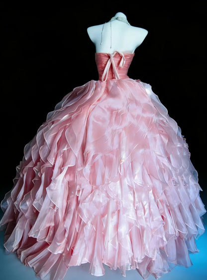Sweet Ball Gown Strapless Ruffle Pleated Evening Dress Quniceanera Dress Birthday Prom Gown       D5403