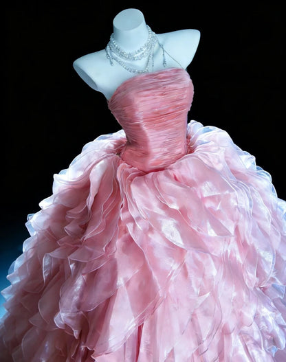 Sweet Ball Gown Strapless Ruffle Pleated Evening Dress Quniceanera Dress Birthday Prom Gown       D5403