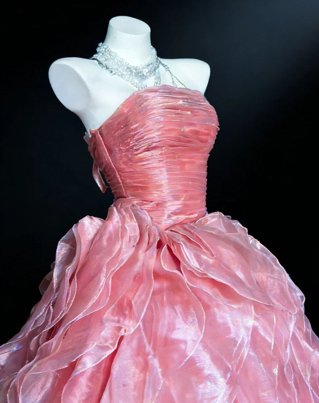 Sweet Ball Gown Strapless Ruffle Pleated Evening Dress Quniceanera Dress Birthday Prom Gown       D5403