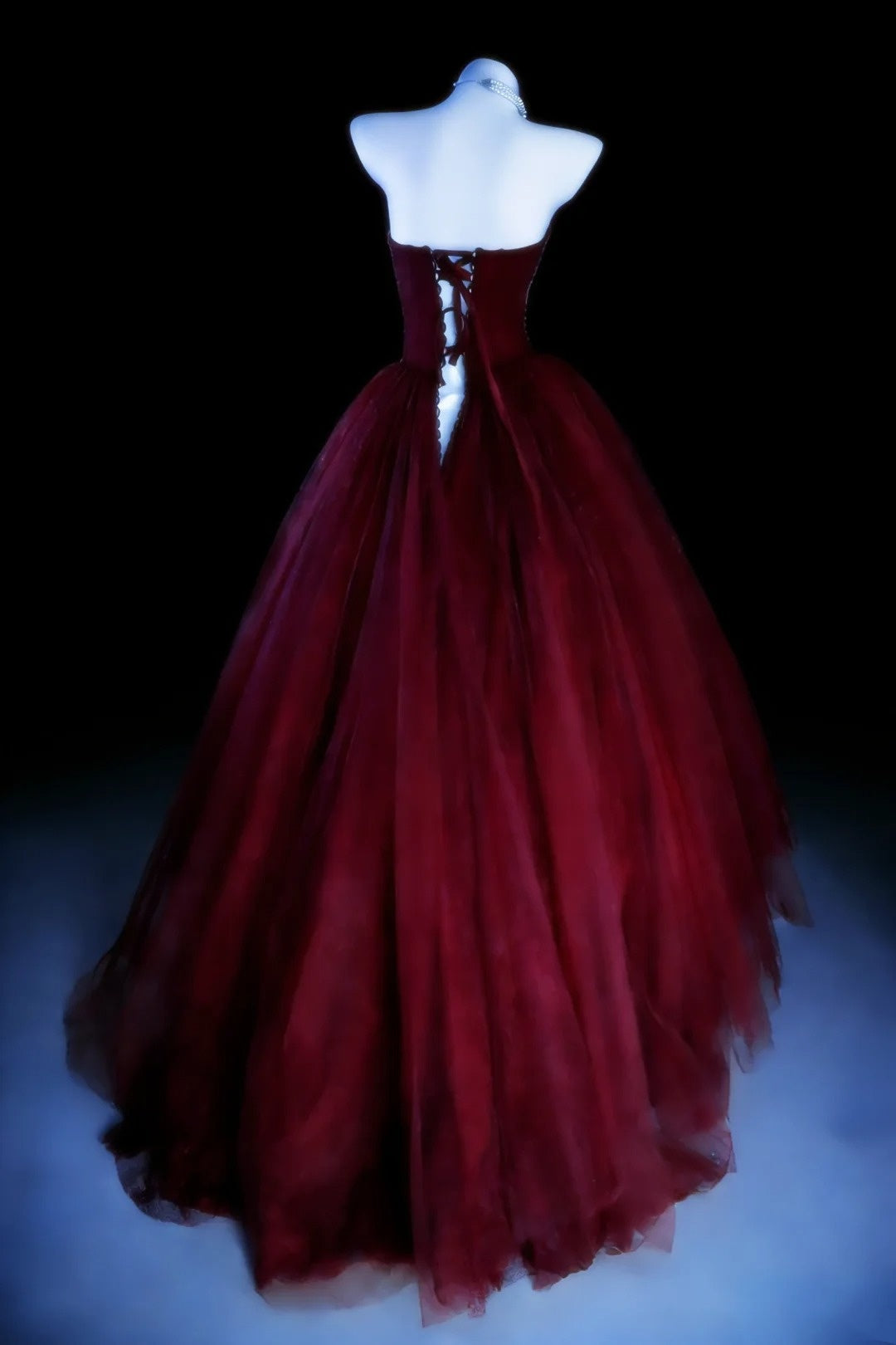 Charming Ball Gown Wine Red Strapless Tulle Pleated Evening Dress Quniceanera Dress Birthday Prom Gown       D5408