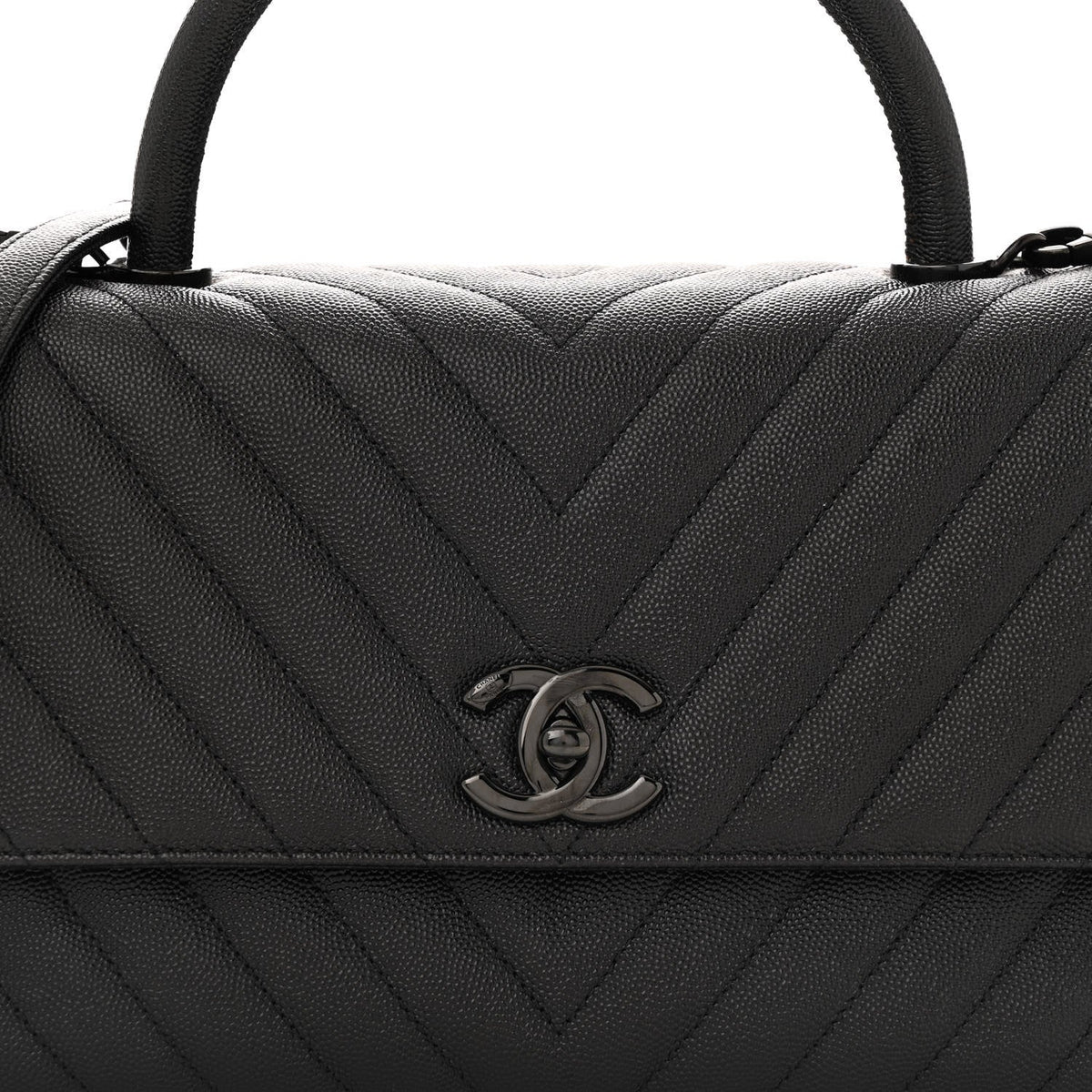 Caviar Chevron Quilted Small Coco Handle Flap So Black