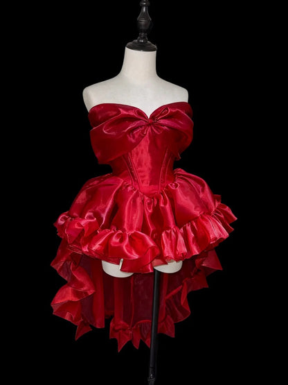 Charming Homecoming Dress Red Off Shoulder Pleated Short Prom Dress Back to School Outfits Party Dress  D5444