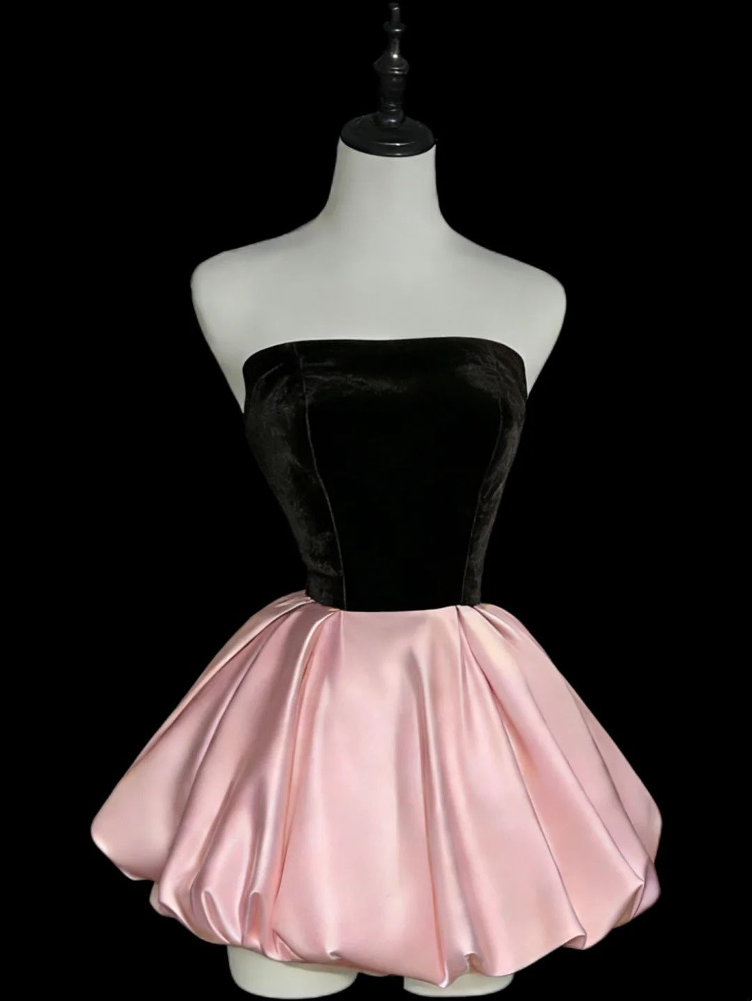 New Arrival Homecoming Dress Black Pink Strapless Short Prom Dress Back to School Outfits Party Dress  D5446
