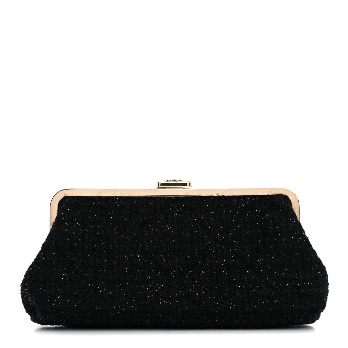 Tweed Quilted Kiss Lock Clutch Black