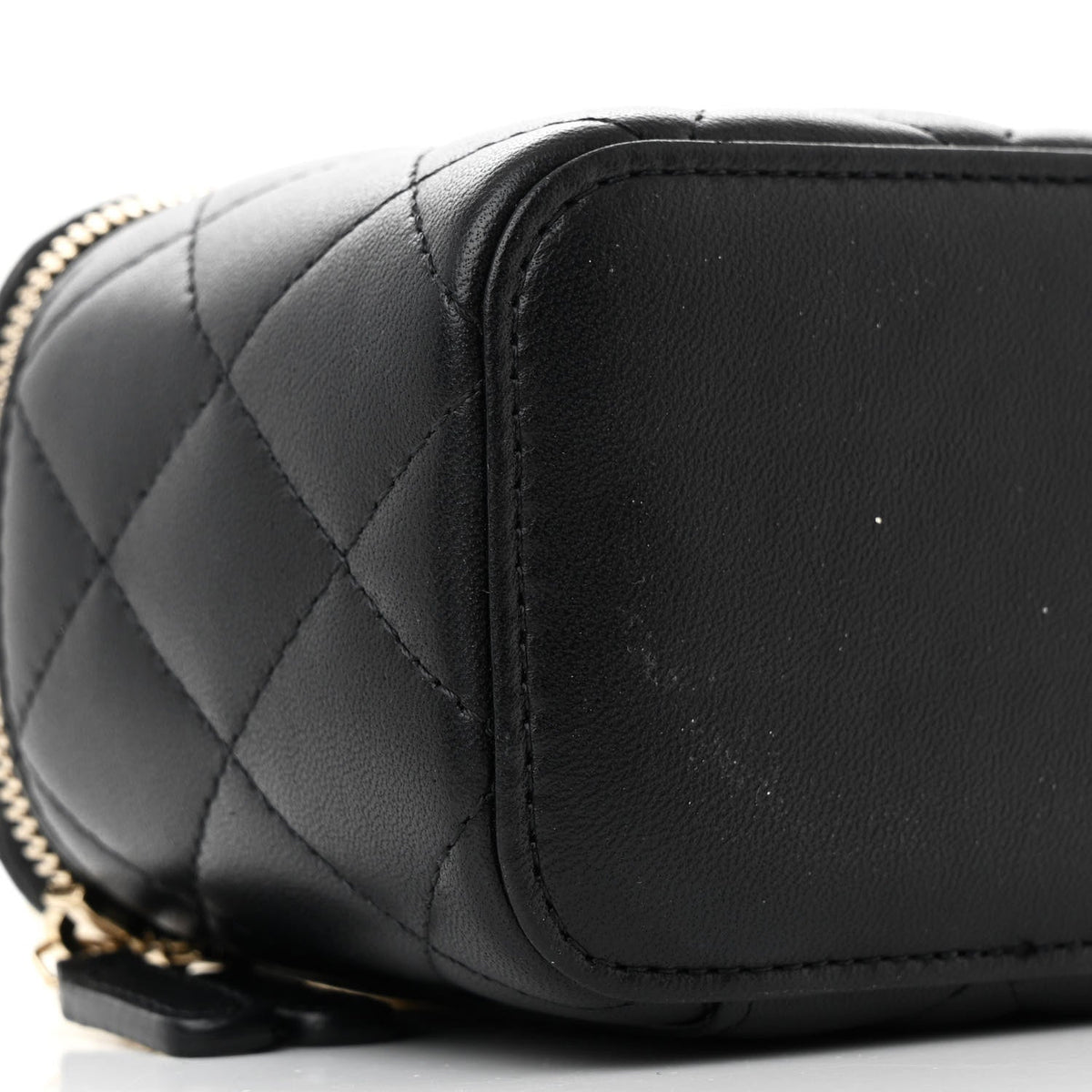 Lambskin Quilted Mini Vanity Case With Pearl Chain Black