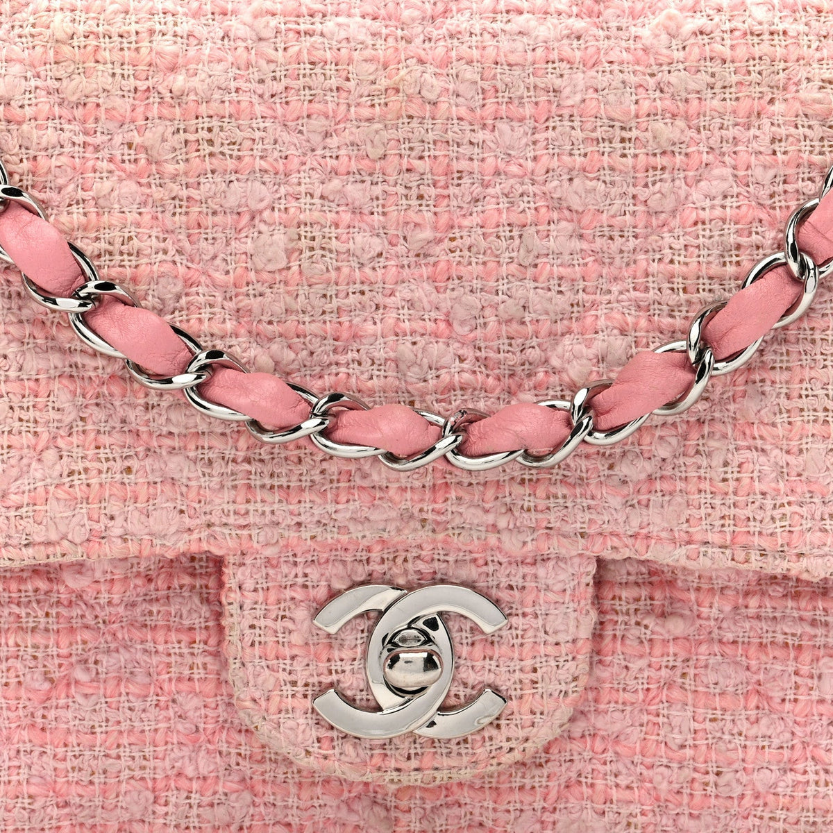 Tweed Medium Double Flap Pink