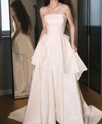Elegant Wedding Dress White Strapless Satin Wedding Dress   D5489