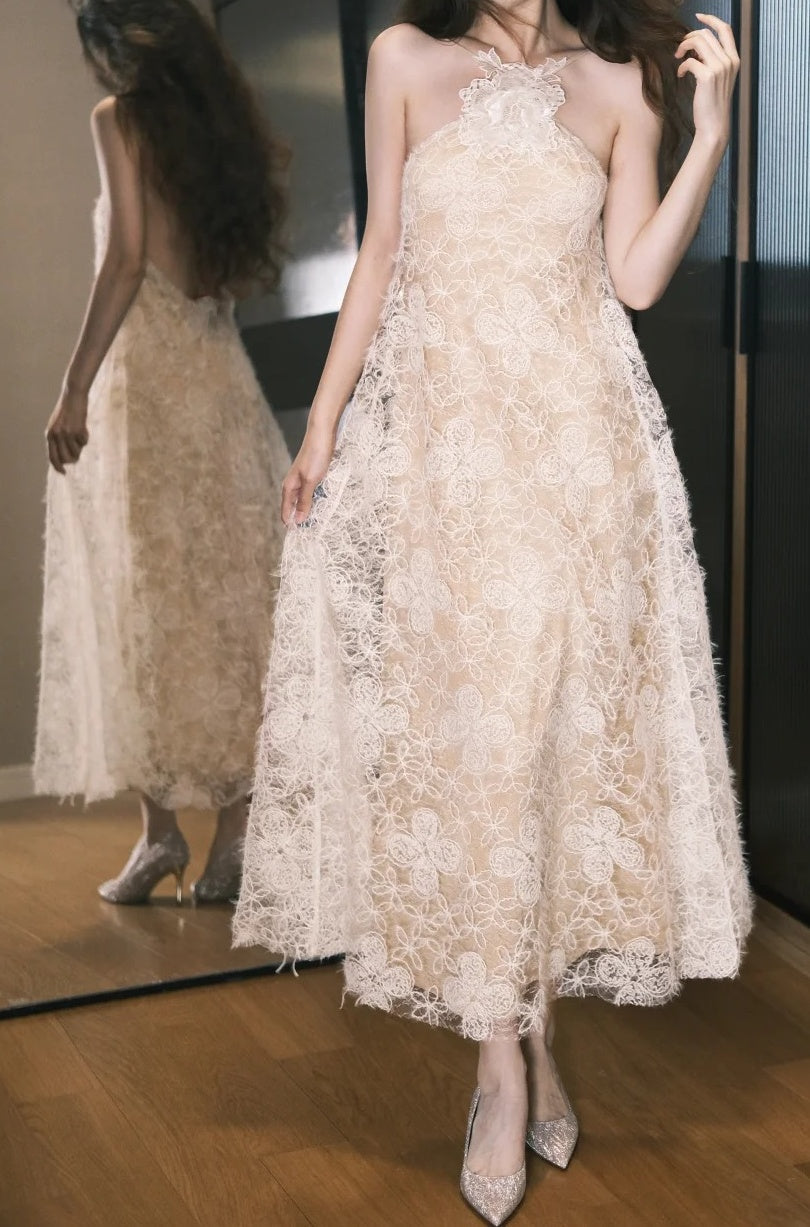Charming Prom Dress A Line Halter Lace Gala Dress Evening Dress       D5492