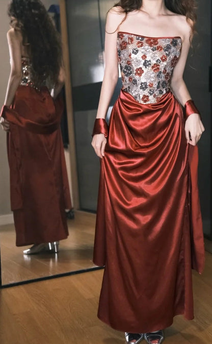 Gorgeous Prom Dress Wine Red Strapless Gala Dress Evening Dress   D5496