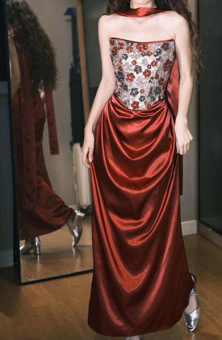 Gorgeous Prom Dress Wine Red Strapless Gala Dress Evening Dress   D5496