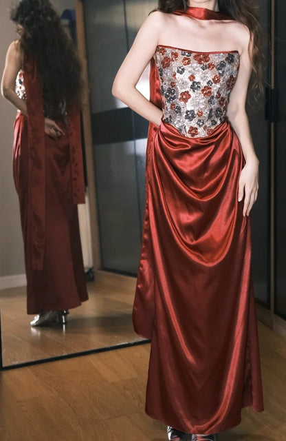 Gorgeous Prom Dress Wine Red Strapless Gala Dress Evening Dress   D5496