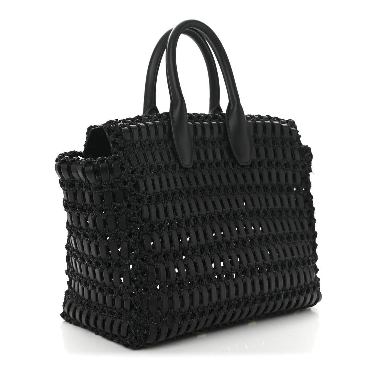 Raffia Calfskin The Studio Box Tote Black