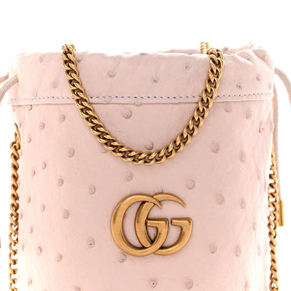 Ostrich Mini GG Marmont 2.0 Bucket Bag Light Pink
