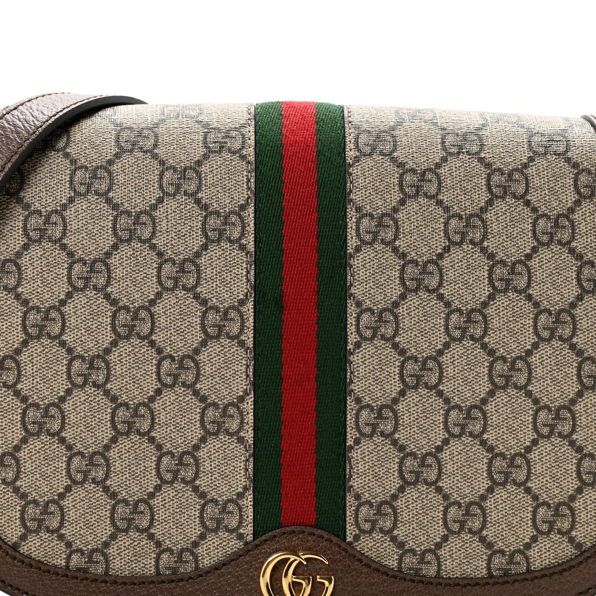 GG Supreme Monogram Web Small Ophidia Flap Messenger Bag Brown