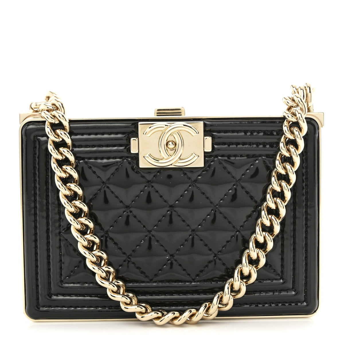 Patent Calfskin Boy Minaudiere Black