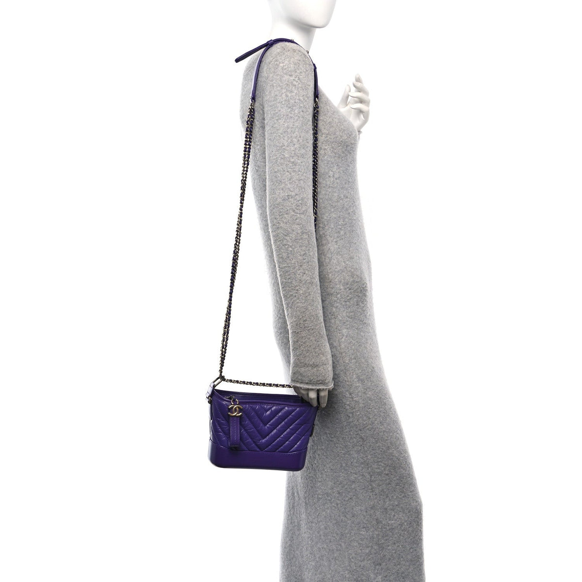 Aged Calfskin Chevron Quilted Small Gabrielle Hobo Purple