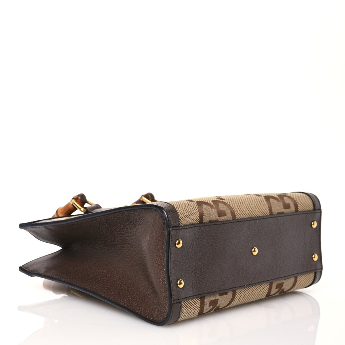 Monogram Jumbo GG Textured Dollar Calfskin Small Diana Tote Bag Camel Ebony New Acero
