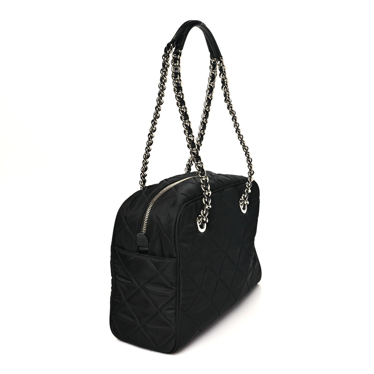 Nylon Tessuto Impuntu Quilted Shoulder Bag Black